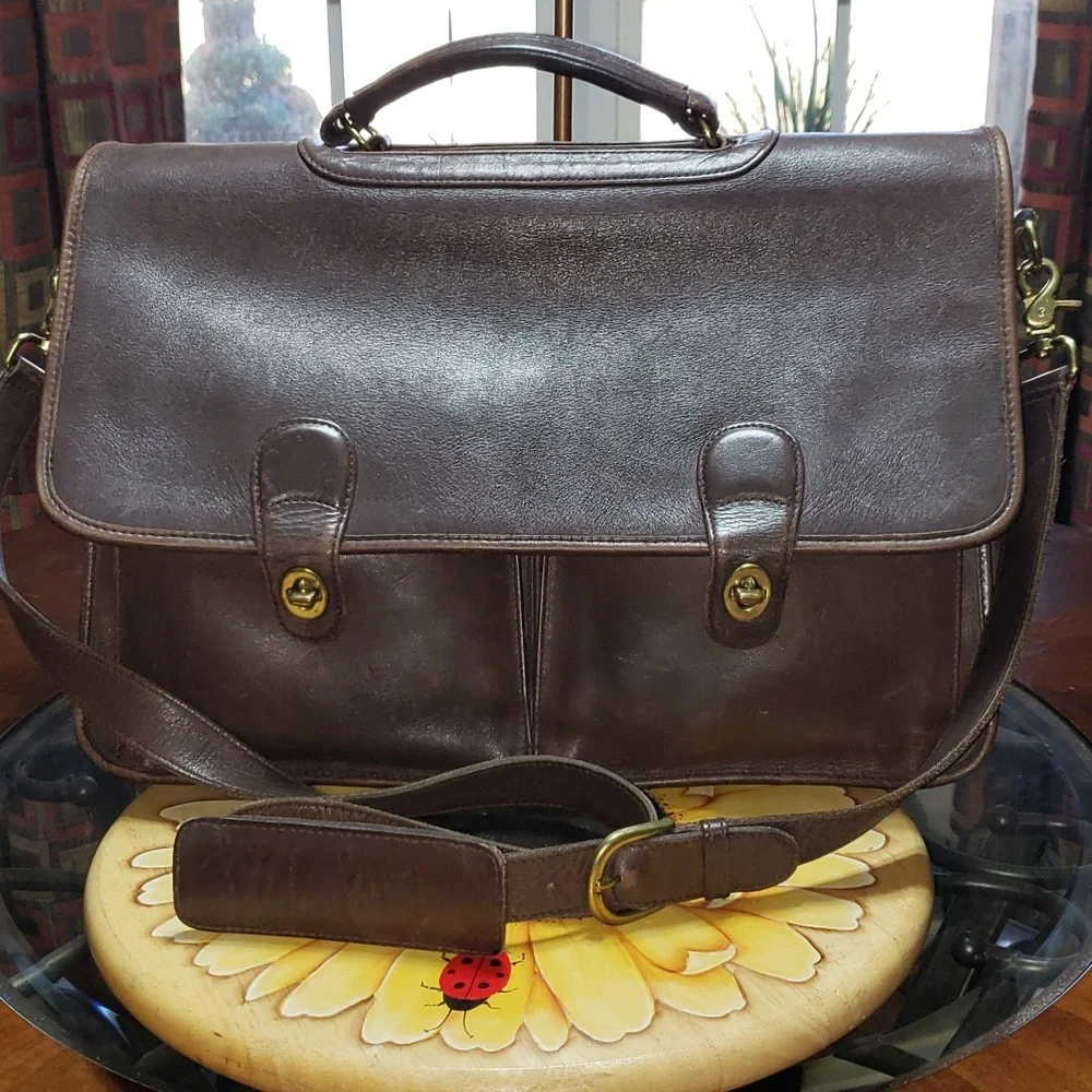 💘🖤💘 Green Fields Shafmaster Brown Full Grain Leather Messenger Barrister Bag